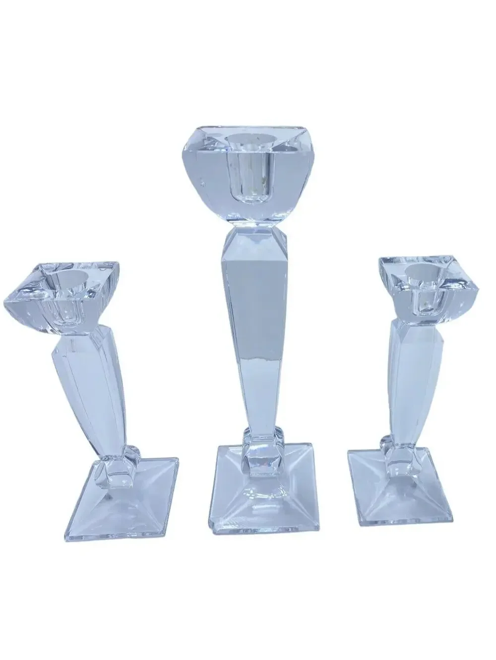 Glass Candle Holder Set 3-Piece Modern Clear Candlesticks 2 Small 1 Large Elegan